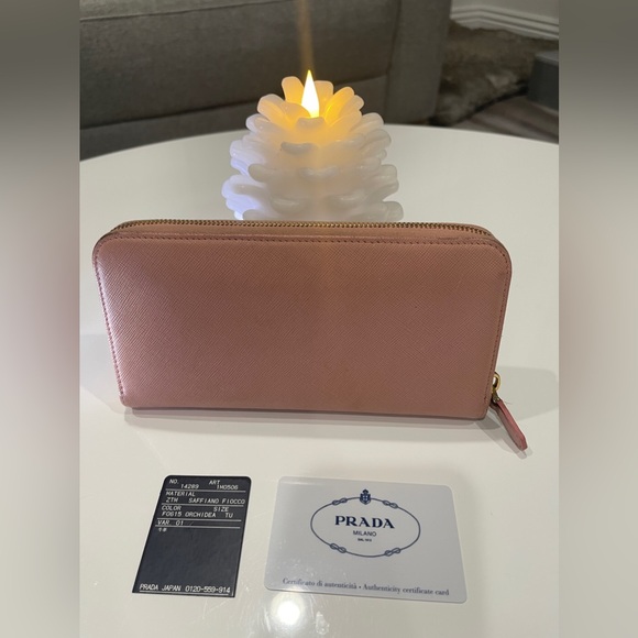 Prada Pink Saffiono Leather Long Wallet Front Bow Ribbon w Authentic Prada Card - Picture 3 of 14